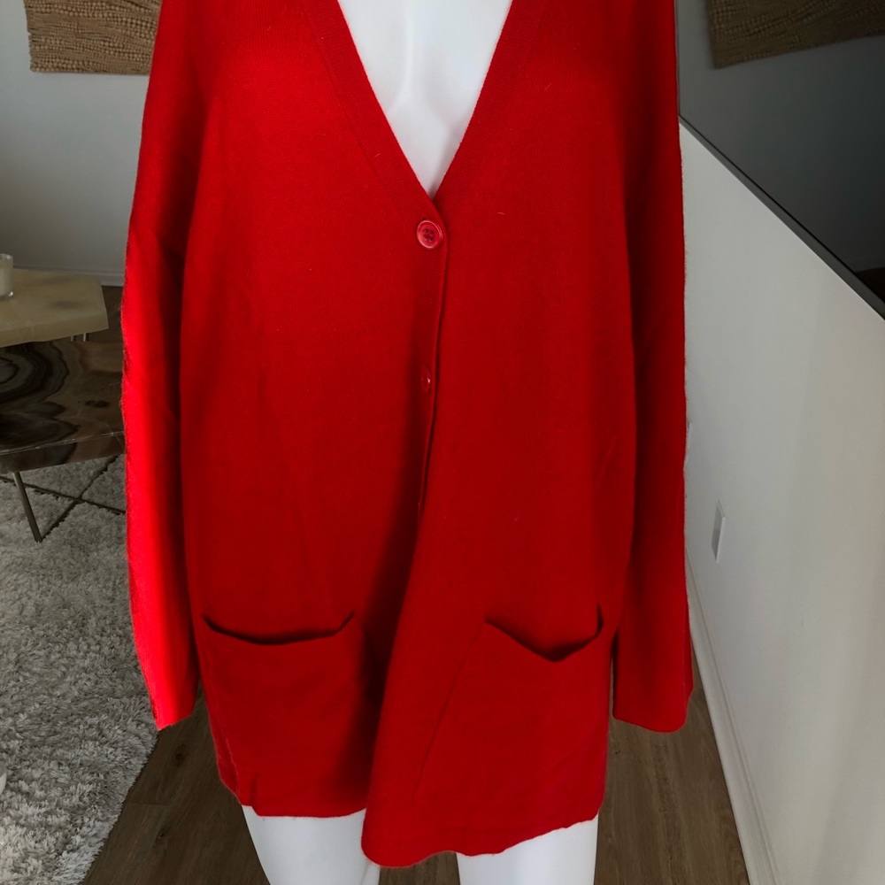 Bloomingdale’s Red Cashmere Sweater Cardigan Large